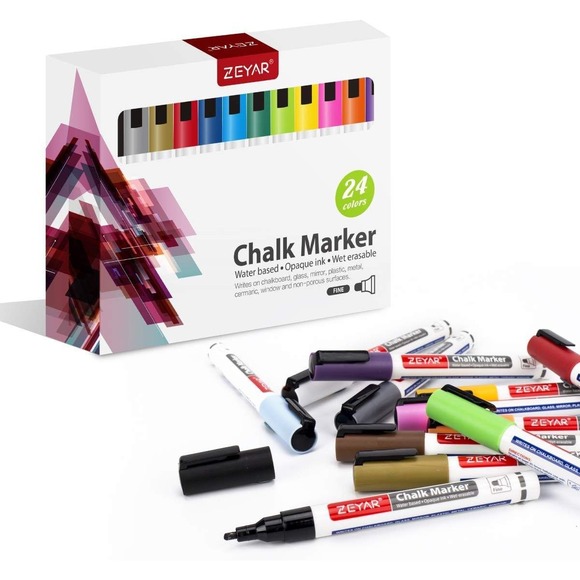 Liquid Chalk Marker Set – 24 Colors, Fine Tip‎ Wet Erase Pens Chalkboards, Glass - Picture 7 of 7